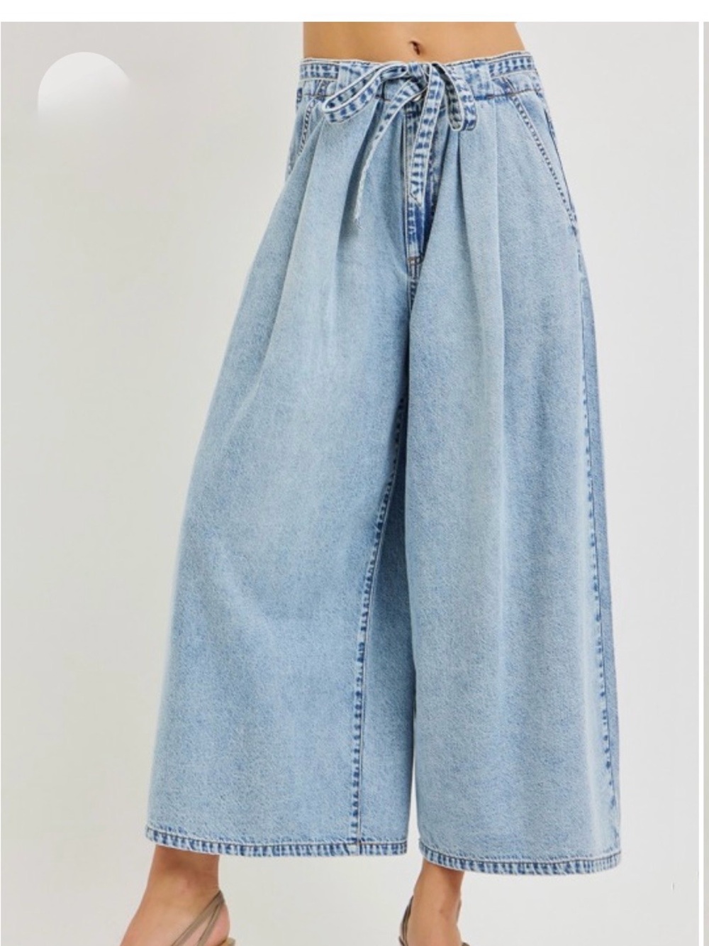 Risen Light Blue Wide Leg Tie-Waist Jeans - Women